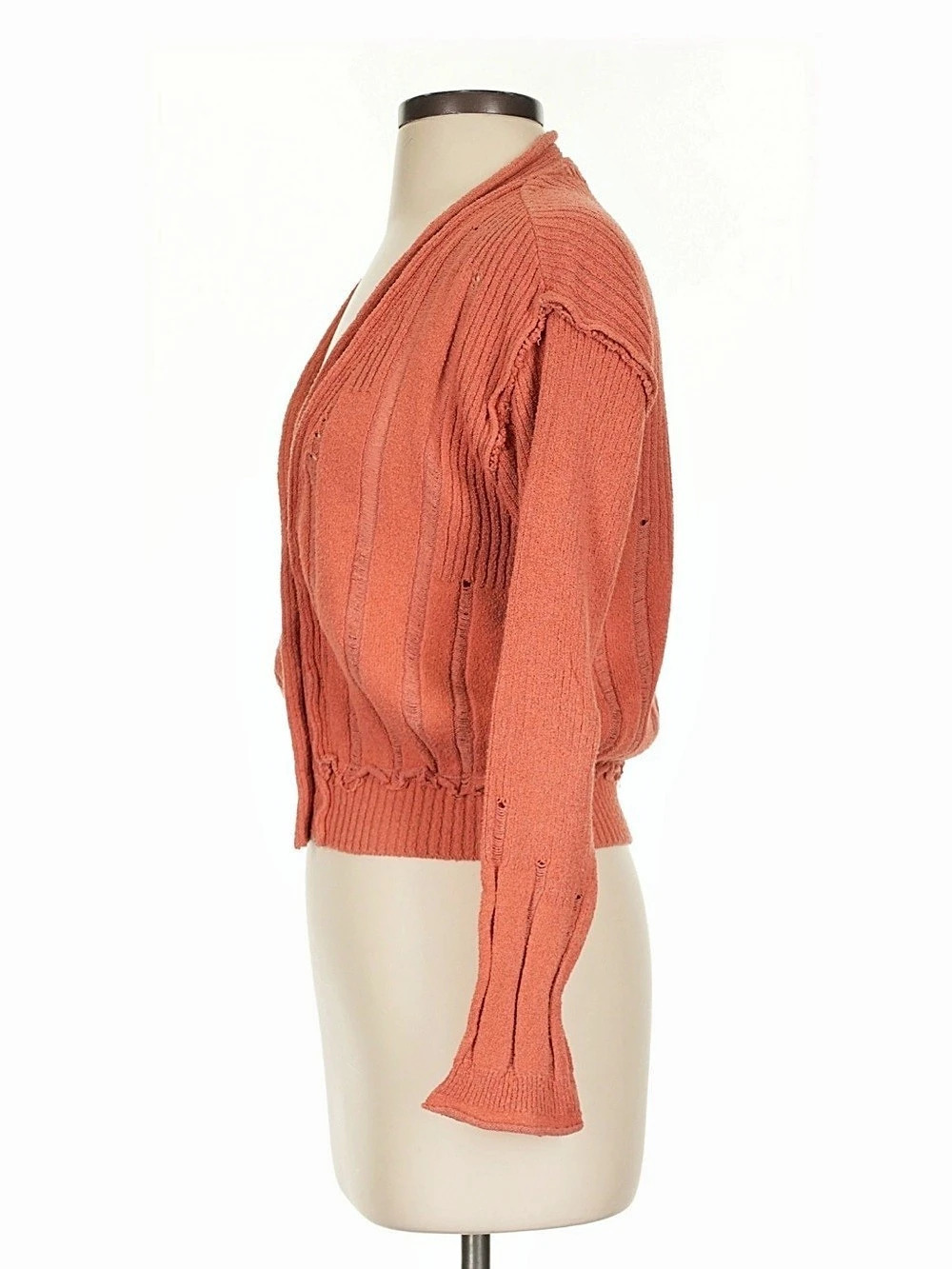 Free People Rib Button Front Cardigan Orange - Picture 4 of 4